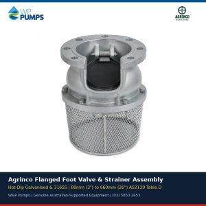 Agrinco Hot-Dip Galvanised & 316SS Flanged Foot Valve & Strainer Assembly
